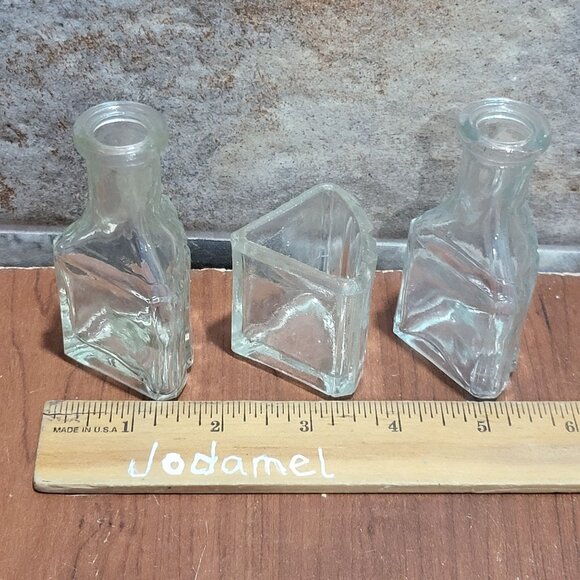 Vintage Clear Glass Collectible Bottles 3 Sided Set of 3 - Picture 10 of 12
